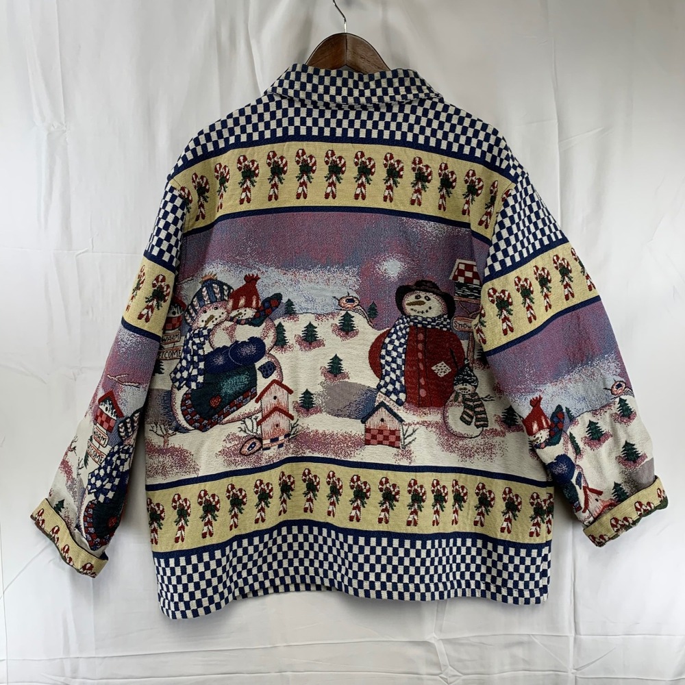 Willow Ridge Tapestry Jacket Womens XL Multicolor Snowman Christmas Woven Button - Picture 7 of 9
